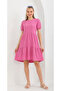 Women's Balloon-Sleeve Crinkled Pink Dress - 7