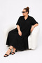 Women's Plus Size Black Cotton Viscose Midi Oversize Loose Cut Shirt Dress - 5