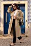 Casual Half Lined Trench Coat with Epaulet and Cape Detail Kamel 6844 - 2