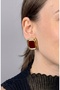Gold Rectangular Burgundy Enamel Vintage Premium Steel Earrings