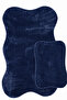 Anatolia 2-Piece Dark Blue 80x140 50x70 Cm Large Size Bath Mat Set Non-Slip Base Toilet Seat - 2