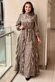 Self-Patterned Ruffled Evening Dress
