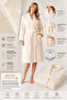 Striped Women's Bathrobe 100% Cotton Certified 1 Piece, Dressing Gown / Shawl Bathrobe Cream - 5