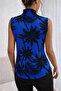 Women's Sleeveless Turtleneck Patterned Single Jersey Blouse - 3