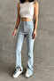 Women's Loose Flared Leg Stretchy B.Blue Denim Trousers