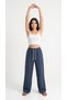 Blue Women's Muslin Palazzo Pants Wide Leg High Waist - 2