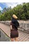 Women's Coffee Lace Detailed Blouse & Mini Skirt Set - 4