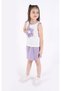 Girl's Corduroy Sleeveless Blouse with Floral Accessories, Skirt, Top and Bottom Set, Summer Lilac - 3