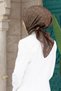 100% twill silk monogram patterned milky coffee colored 90x90 scarf sewing method: hand stitching - 3