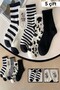 5 Pairs Unisex Cow Pattern Black and White Colored Long Socks Set 5 Pieces
