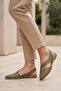 Khaki Leather Women's Flat Sandals 01Ws2311 - 2