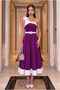Women's Midi Bow Detailed Belted Purple Evening Dress