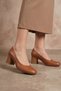 Tan Dark Leather Women's Heeled Shoes 01We5700 - 2