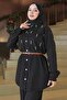 Pocketed Stone Detailed Denim Suit Black 19307 - 2