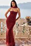 Strapless Floral Print Tulle Belted Bodycon Maxi Dress