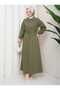 Khaki Green Hijab Dress - 3