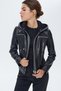Zoom Women Black Hooded Sports Leather Jacket 22Wgd5018Ve - 2