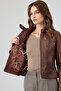 Kylie Women's Brown Prevailing Collar Leather Jacket 24Wge5352Nc - 5