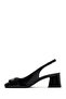 Women's Black Ankle Buckle Open Back Short Thick Heeled Patent Leather Shoes 25Sfd182616 - 4
