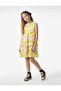 Layered Detailed Crew Neck Viscose Fabric Floral Chiffon Dress