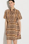Striped Cotton Skirted Shirt Dress - Brown - 6