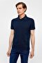 Navy Blue Slim Plain Zippered Polo Collar T-Shirt - 4