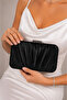 Women's Black Pleated Evening Dress Handbag with Chain Strap Clutch
