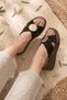 Edmonda Genuine Leather Imported Buckle Detail Cross Strap Women's Slippers Brown
