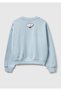 Girl's ice blue crewneck sweatshirt with front and back print and logo at the hem. - 2