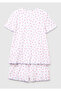 Women's White 100% Cotton Ruffle Detailed Patterned Pajama Set - 2