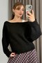 Women's Wide Collar Bat Sleeve Knitwear Sweater Brown