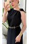 Women's Zero Sleeve Flared Long Maxi Dress with Shoulder Buckle Chain Belt - 5