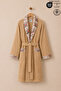 Fiore Women's Bathrobe 100% Certified Cotton, 1 Piece, Floral Patterned Shawl Collar Bathrobe / Dressing Gown - Beige