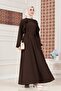 Belted Hijab Dress with Ruffle Detail on the Front - Brown