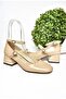 R654037208 Tan Patent Leather Thick Heeled Women's Shoes - 8