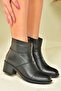 Black Genuine Leather Low Heeled Women's Boots N555703003 - 2