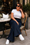 Women's Large Size High Waist Palazzo Pants Summer Thin Fabric Anti-Sweat Lycra C633-Navy Blue - 4