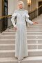 Gray Gathered Front and Shoulder Detailed Janjan Evening Dress - 2