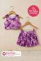 Girl's Purple Pleated Shorts with Skirt - Crop Bottom - Top Set