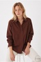 Women's Brown Oversize Long Sleeve Basic Shirt - 4
