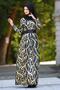 Patterned Pleated Black Hijab Evening Dress 2441S - 2
