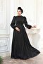 Black Hijab Evening Dress with Bead Detail 52751S