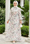 Floral Patterned White Hijab Dress 27980B