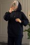 5540 - Stylish and Comfortable 2-Yarn Lycra Hooded Decoration Stone Detailed Hijab Women's Set - 5