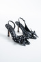 Edith Polka Dot Bow Detailed Pointed Toe Slingback Heeled Shoes