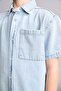 100% Cotton Regular Fit Jean Short Sleeve Lapel Collar Blue Shirt Boys H7497A826Hs - 6