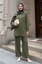 Buttoned Detail Jacketed Khaki Suit - 4