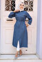Buttoned Dark Blue Hijab Tunic 645Km