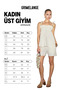 Arinade women's 100% organic cotton thin strap ruched detail white top and bottom set - 7