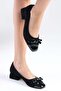 Cassidy Black Women's Short Heeled Shoes with Blunt Toe Bow Accessories - 4